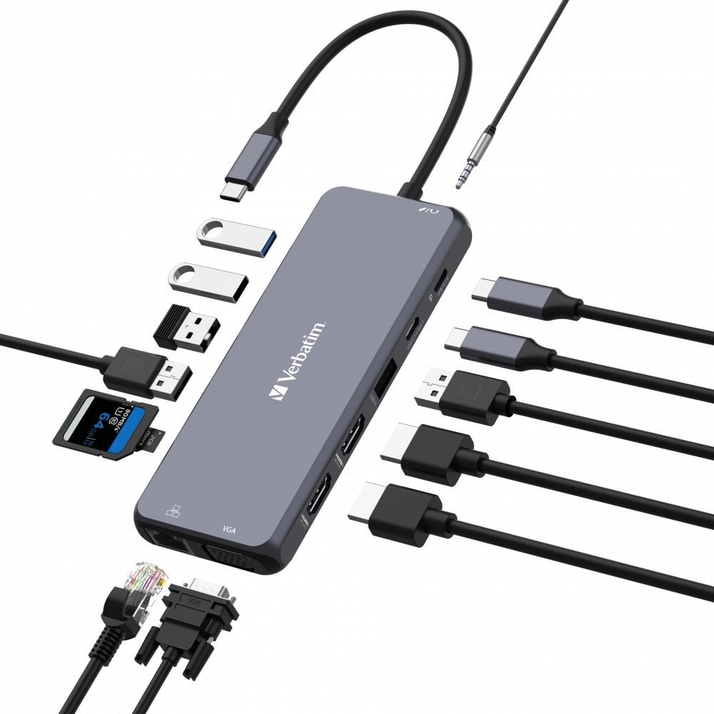 Hub USB C Verbatim CMH-14, 14 porta, 4K, gri