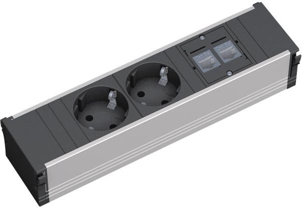 Zgjatës tavoline Bachmann CONI 333.1008, 2 dalje rryme, 2 porta RJ-45, i zi