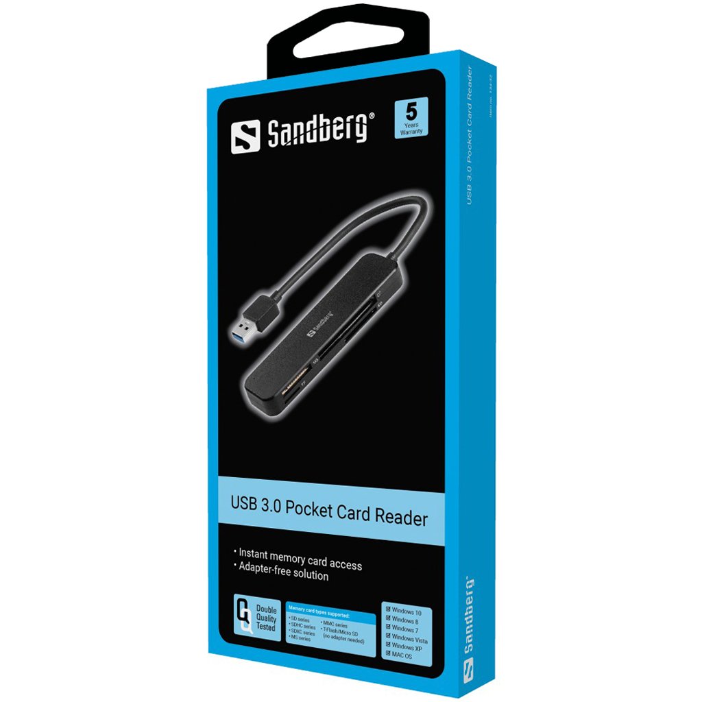 Lexues kartelash Sandberg USB 3.0 Pocket, portë USB, i zi