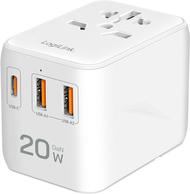 Адаптер за патување LogiLink PA0356, 20W GaN, USB-C и 2x USB-A, бел