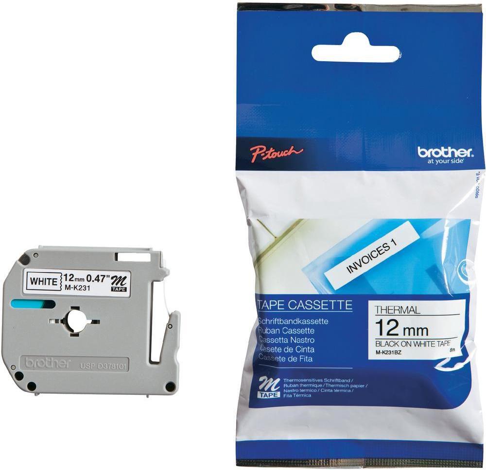 [OUTLET] Etiketë për printer Brother MK231, 12mm, e bardhë / zezë