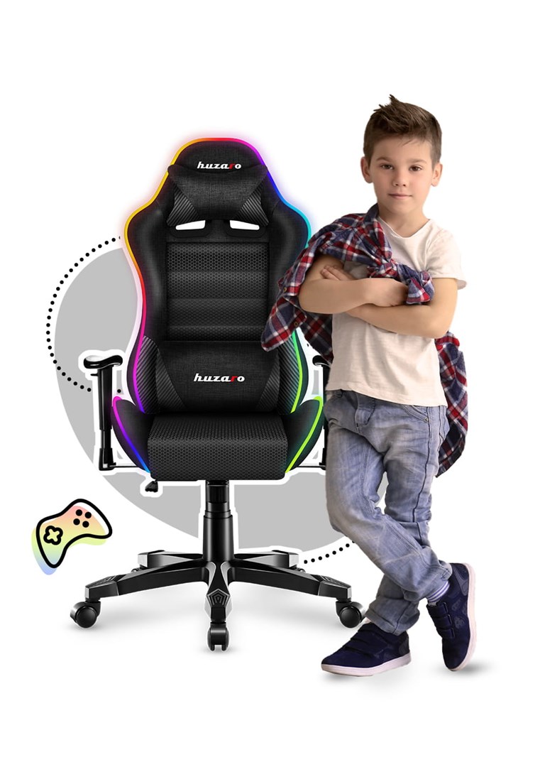 Karrige lojërash për fëmijë Huzaro Ranger 6.0 RGB, 130kg, e zezë