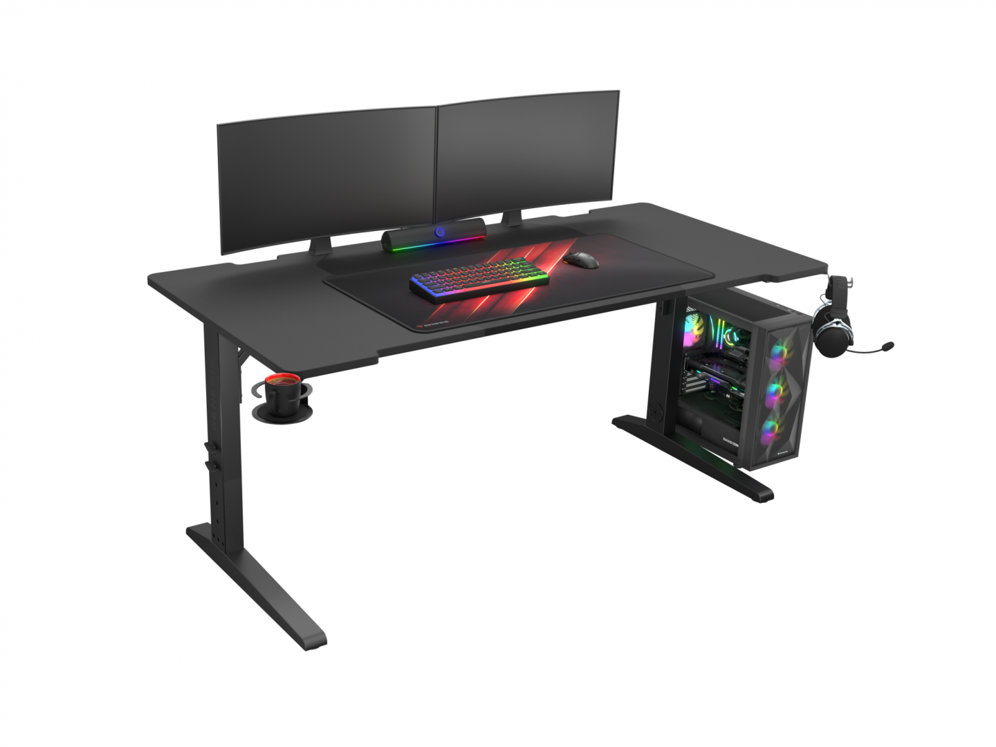 Tavolinë gaming Genesis Holm Modular 160, 160cm, ndriçim RGB, e zezë