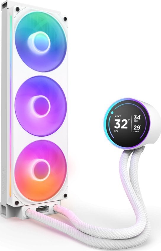 Ftohës uji për procesor NZXT Kraken Elite 360 RGB, 360 mm, ekran IPS 2.72", i bardhë