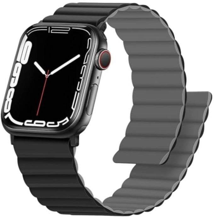 Rrip dore Swissten Silicone për Apple Watch, magnetik, 42/44/45/49 mm, gri e zezë