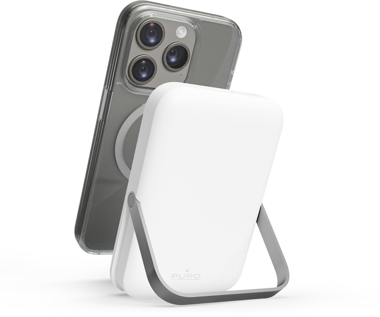 Power bank Puro Stand Power Mag, 5000mAh, wireless MagSafe, e bardhë argjendtë