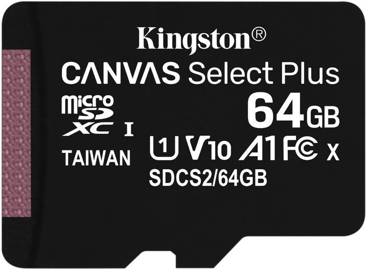 Kartelë e memories Kingston Micro SDXC Canvas Select Plus 100R 64GB 100MB / s UHS-I + përshtatës