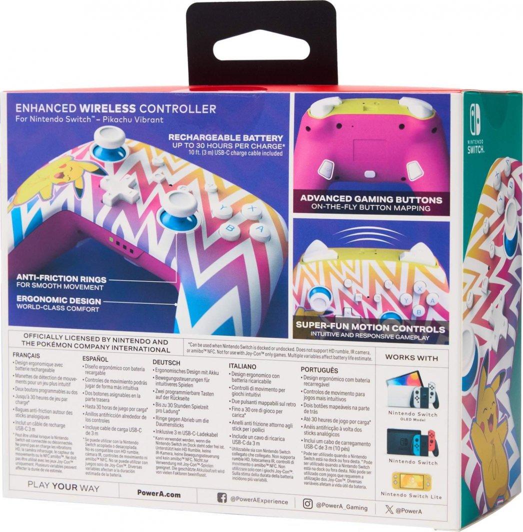 Kontroller PowerA  Enhanced Pikachu Vibrant, wireless, shumëngjyrësh