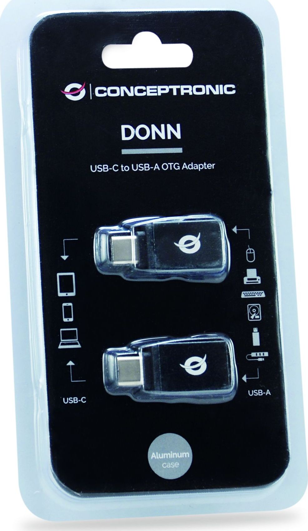 Adapter USB Conceptronic DONN, USB C në USB A OTG, set 2 copë, gri