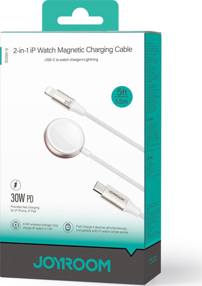 Kabllo karikues 2 në 1 Joyroom, Lightning 1.5m, karikues wireless për Apple Watch, e bardhë