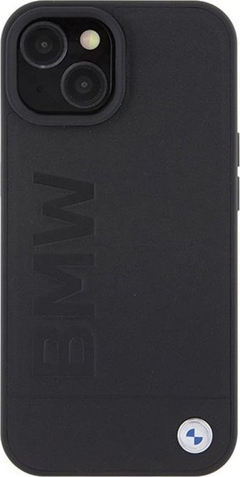 Këllëf telefoni BMW Leather Hot Stamp për iPhone 15 Plus, lëkurë, 6.7", i zi