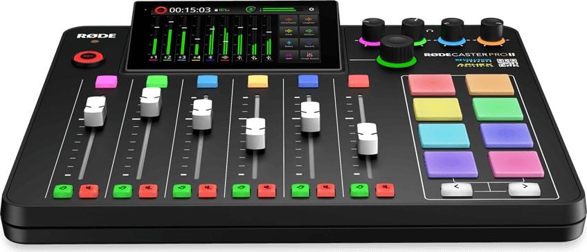 Mikser audio Rode Rodecaster Pro II, studio regjistrimi, ekran me prekje, i zi