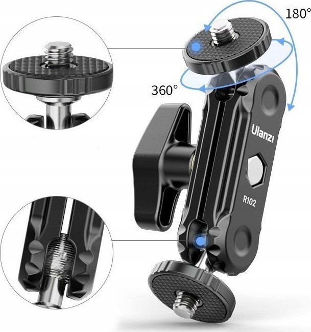 Krah montimi Ulanzi R102 Magic Arm, 9 cm, 2x filetë 1/4", i zi