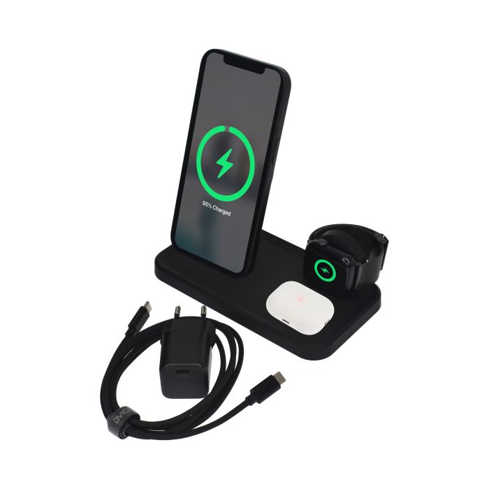 Dviced 3-in-1 Magnetic Wireless Stand W Cable, Wall Charger, Black