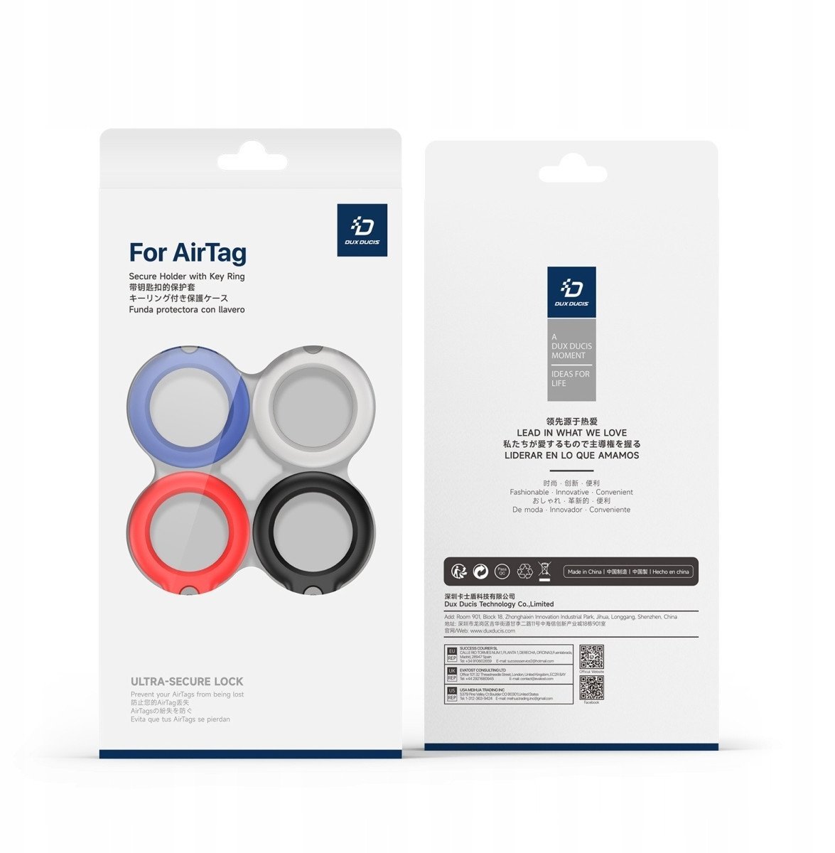 Mbajtëse çelësash Dux Ducis për Apple AirTag, set 4 copë, silikon TPU, shumëngjyrëshe