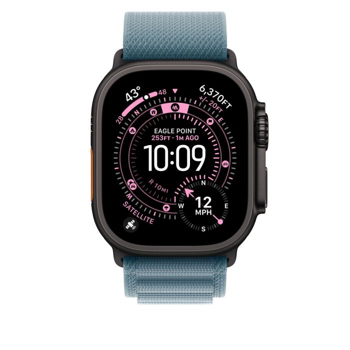 Apple Watch 49mm Loop, Light Blue Alpine Loop, Large, Black Titanium Finish