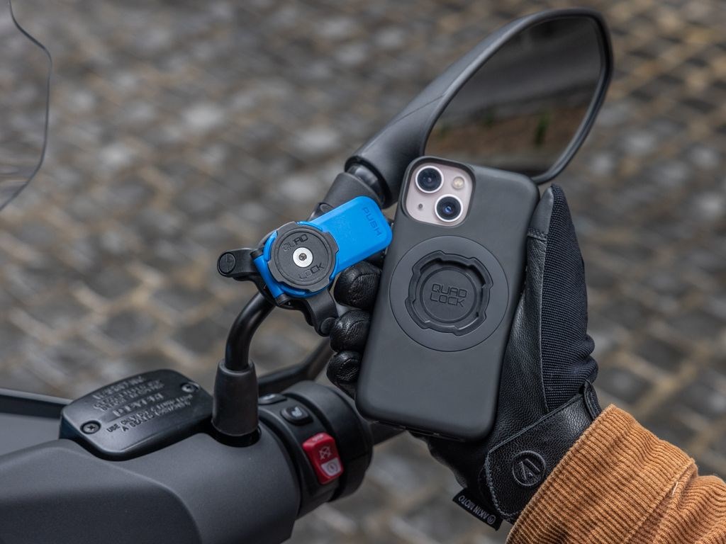 Mbajtës telefoni për motor Quad Lock, montim në pasqyrë, najlon i përforcuar, i zi