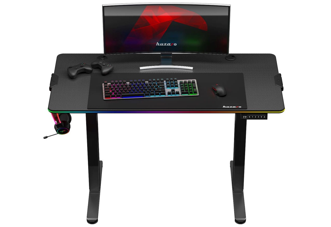Tavolinë elektrike gaming Huzaro Hero 8.2 RGB, lartësi e rregullueshme, deri 80 kg, e zezë