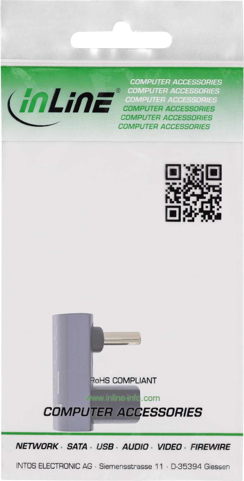 Adapter USB InLine USB4, USB C plug në socket 180, 40Gbps, 240W, gri