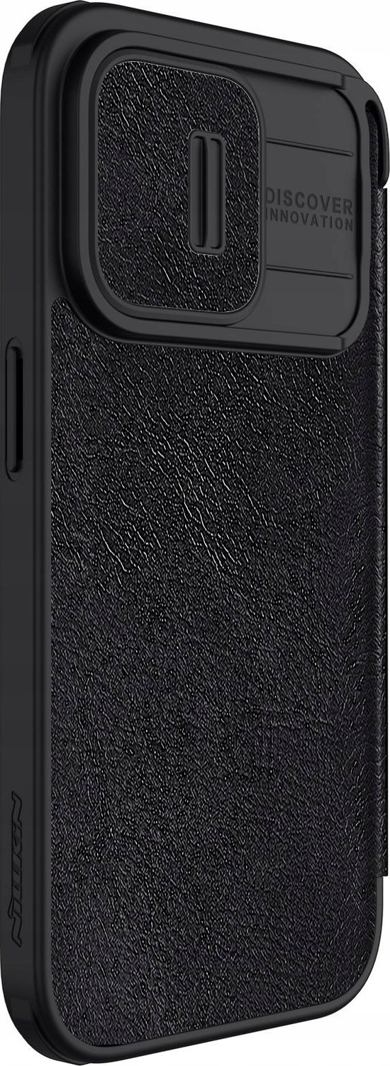 Këllëf libri Nillkin Qin Book Pro për iPhone 15 Pro, lëkurë PU, mbulesë kamere, i zi