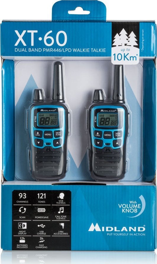 Radiolidhje walkie talkie Midland XT60, set 2 copë, 24 kanale, blu
