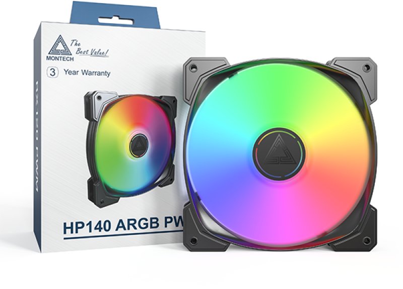 Ventilator kasë Montech HP140 ARGB, 140mm, ndriçim ARGB, i zi