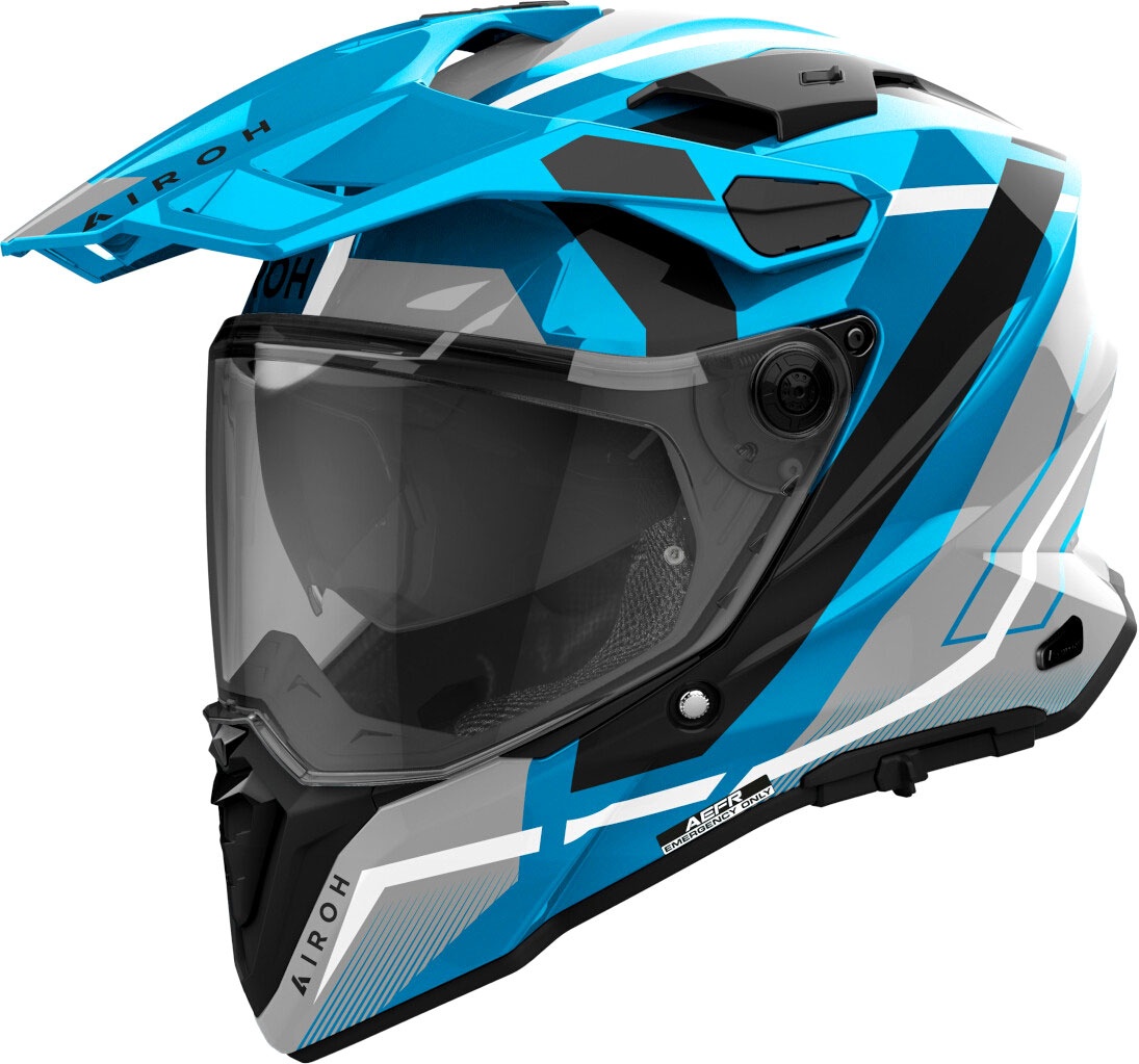 Helmetë adventure Airoh Commander 2 Mavick, Full Carbon 6K, me vizorë të gjerë, gri blu e zezë, madhësia S