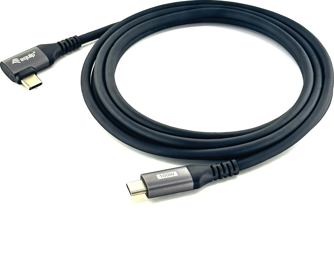 Kabllo USB-C Equip, C në C 90°, 1m 100W, e zezë