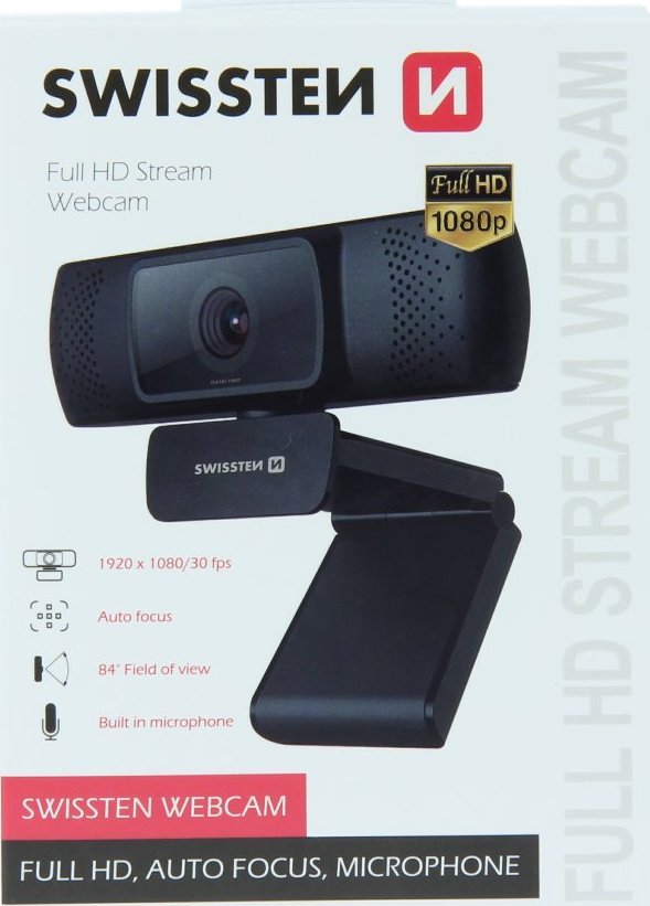 Webcam Swissten Ierna, Full HD 1080p, USB, e zezë