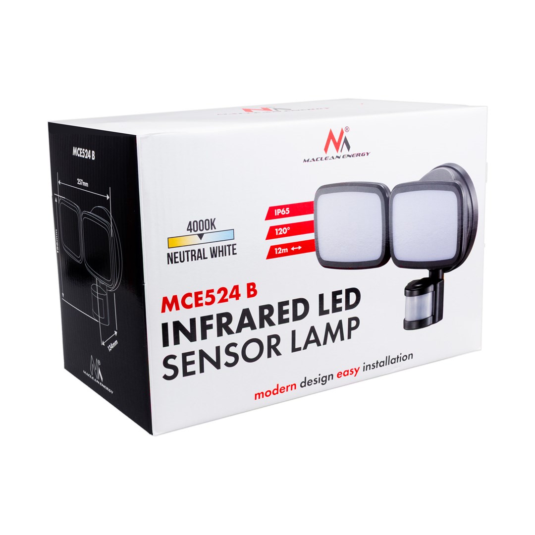 Llambë murale LED Maclean MCE524 B, 20W, 1500lm IP65 4000K, e zezë