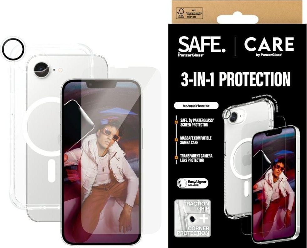 Set mbrojtës telefoni CARE by PanzerGlass Fashion 3 in 1, shatterproof, transparent