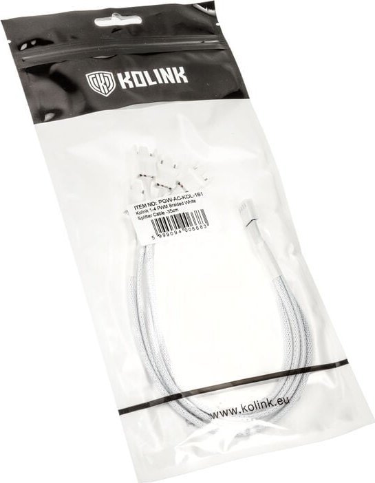 Kabllo ndarëse ventilatori Kolink 1 në 4 PWM, 35cm, e bardhë