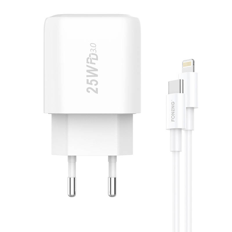Karikues muri Foneng EU40, 25W, USB C PD QC 3.0, me kabllo Type C në Lightning, i bardhë