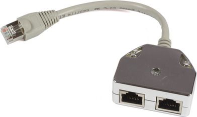 Adapter rrjeti MicroConnect MPK420, RJ45 1xM në 2xF, 8P, gri