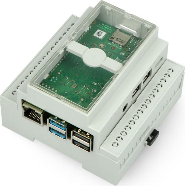 Kuti DIN Multicomp Pro FAR-16544 për Raspberry Pi 4B, montim në shinë 35mm, kapak transparent