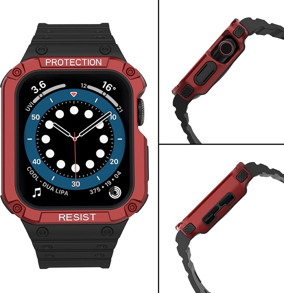 Rrip ore Hurtel Protect Strap me kasë për Apple Watch 45 44 42mm, i zi