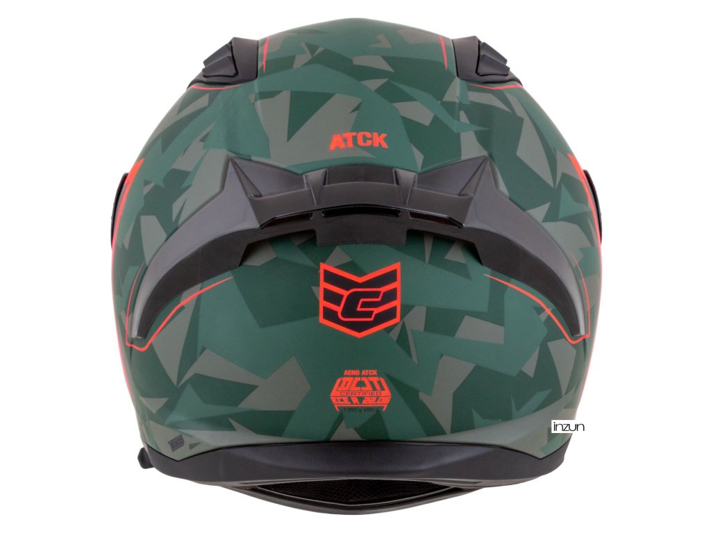 Kaska moto CASSIDA Aero ATCK 2026, integral, ECE 22.06, kamuflazh jeshile e zezë gri portokalli