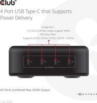 Karikues udhëtimi Club 3D GaN, 240W, 4 porta USB C PD 3.1 PPS, i bardhë
