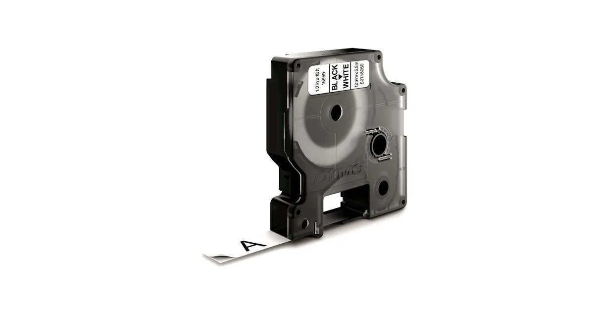 DYMO D1 Durable Лента за Етикети, Црно на Бело, 12 mm x 5.5 m