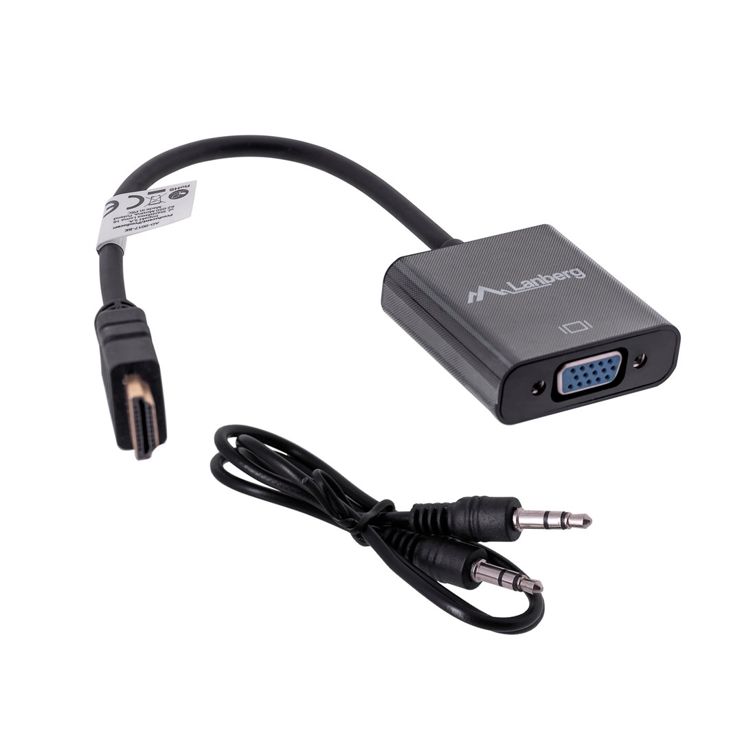 Kabllo adapter HDMI në VGA me audio, 20 cm, e zezë