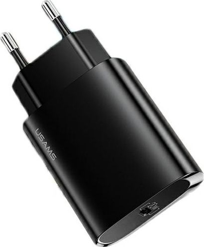 Kokë karikuese e zezë me mbushje të shpejtë Usams ngarkesë rrjeti 1xUSB-C T39 20W PD3.0