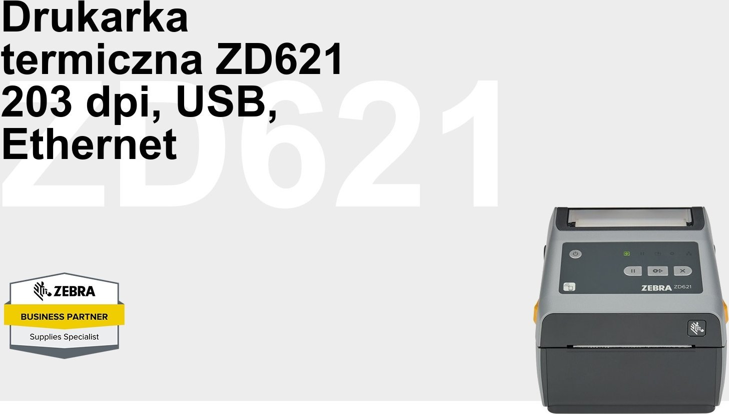 Printer etiketash Zebra ZD621, direct thermal, 203 dpi, Ethernet LAN dhe Bluetooth