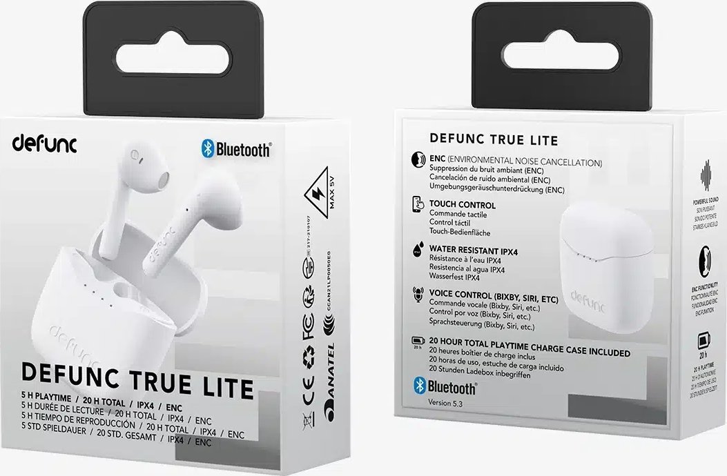 Kufje pa tela Defunc True Lite, ENC, IPX4, të bardha