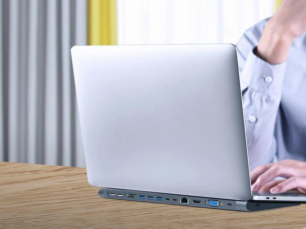 Docking station Cablexpert A-CM-COMBO9-01, USB-C 8 në 1, HDMI VGA LAN, gri