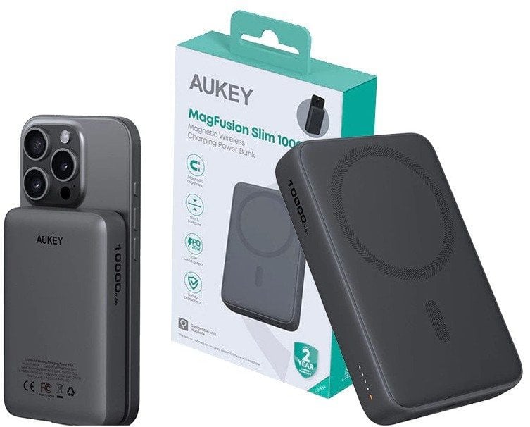 Power bank Aukey MagFusion Slim, 10000mAh, 20W, gri
