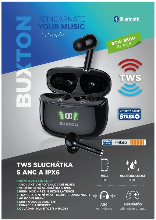 Dëgjuese BUXTON BTW 8800 ANC, të zeza