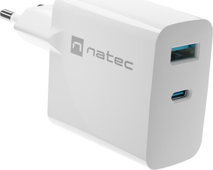 Karikues Natec Ribera GaN NUC-2142, 45W, 1x USB A 1x USB C, i bardhë