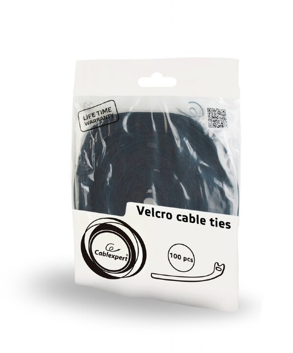 Shirita velcro Cablexpert, 210mm, 100 copë për paketë, të zi