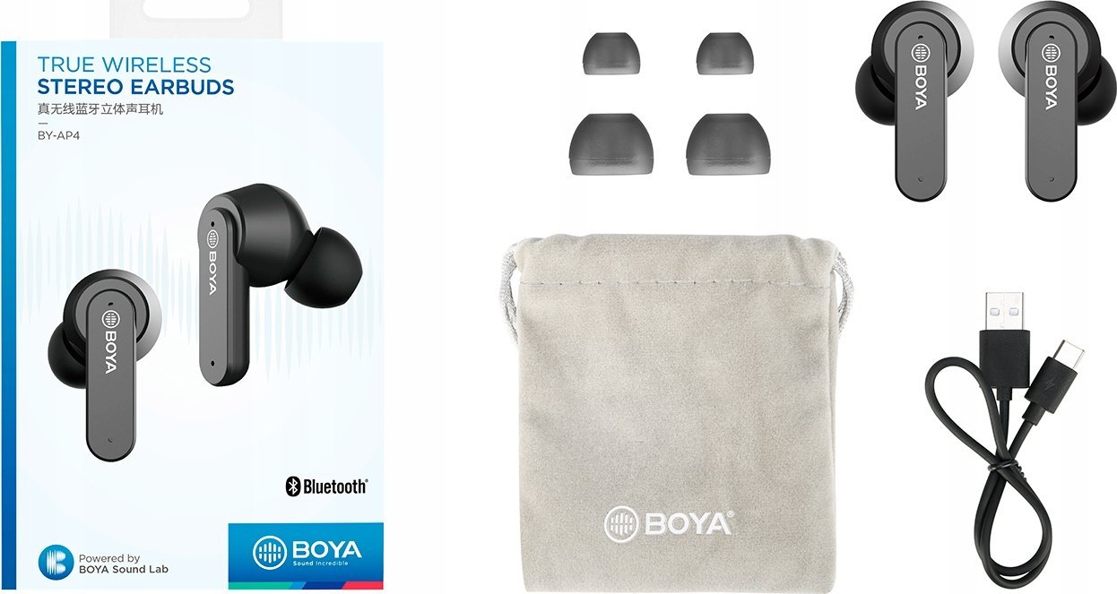 Kufje wireless Boya BY-AP4, Bluetooth 5.0, me kuti karikimi, të zeza