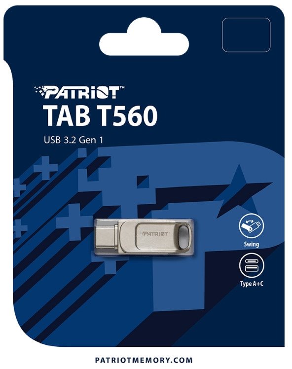 USB Patriot Tab T560, 256GB, USB-A dhe USB-C, 120MB/s, argjend